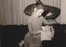 Vintage Photo Pretty Girl with Doll Toy Snapshot 1960-2