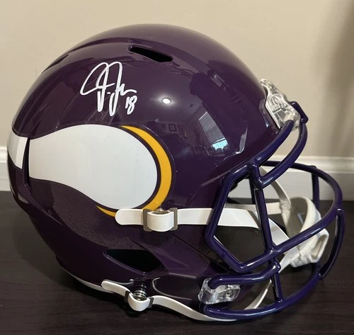 🔥 Justin Jefferson Signed Minnesota Vikings RARE Throwback Full Size Helmet BAS