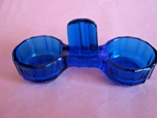 BLUE GLASS DOUBLE OPEN SALT CELLAR w/ PLAIN FLUTES, c1930