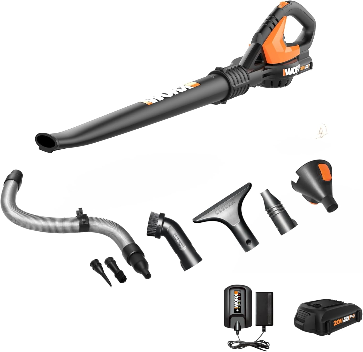 20V Cordless Leaf Blower WG545.1, up to 120 MPH Air Speed, Long Nozzle Design F