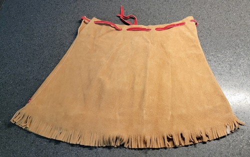 Vintage SUEDE LEATHER Skirt Fringe Native American Indian Play Toy Costume - Picture 3 of 6