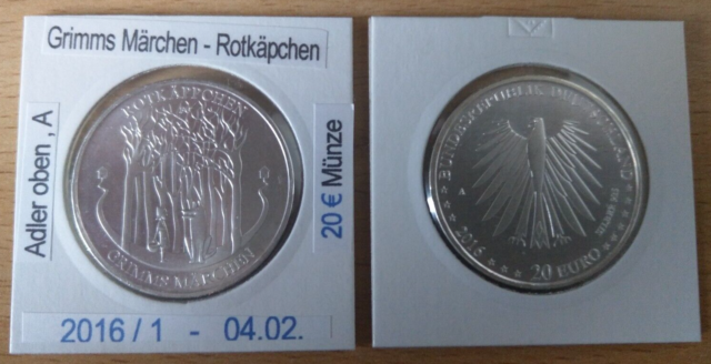 2016 / 1 - 20 Euro Münze Deutschland - Serie Grimms Märchen - Rotkäpchen