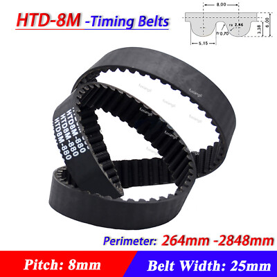 HTD-8M Timing Belts Pitch 8mm Close Loop Rubber CNC Synchronous Belt Width 25mm