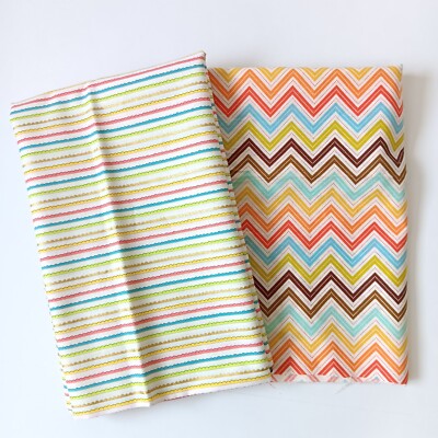 Lot of 2 Moda RJR Cotton Fabric Stripes Chevron Brights 2/3 Yard & 1 Yard