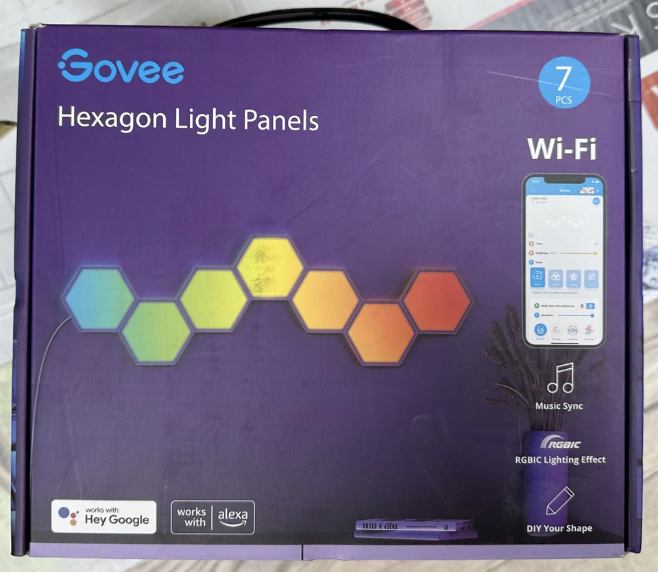 Govee 7pc WIFI Hexagon Light Panels w/ Smart Assistant B6061A02 New!