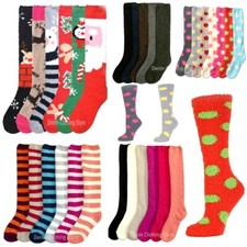 6 Pair Women Knee High Winter Socks Soft Fuzzy Cozy Slipper Long Fleece Lot 9-11