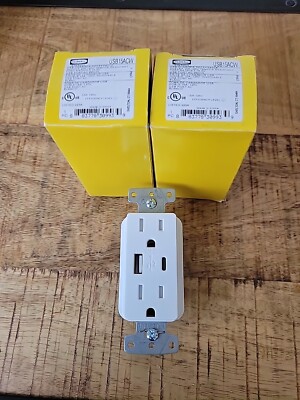 Hubbell USB15ACW 2 Port, Type C, USB Charger Receptacle 