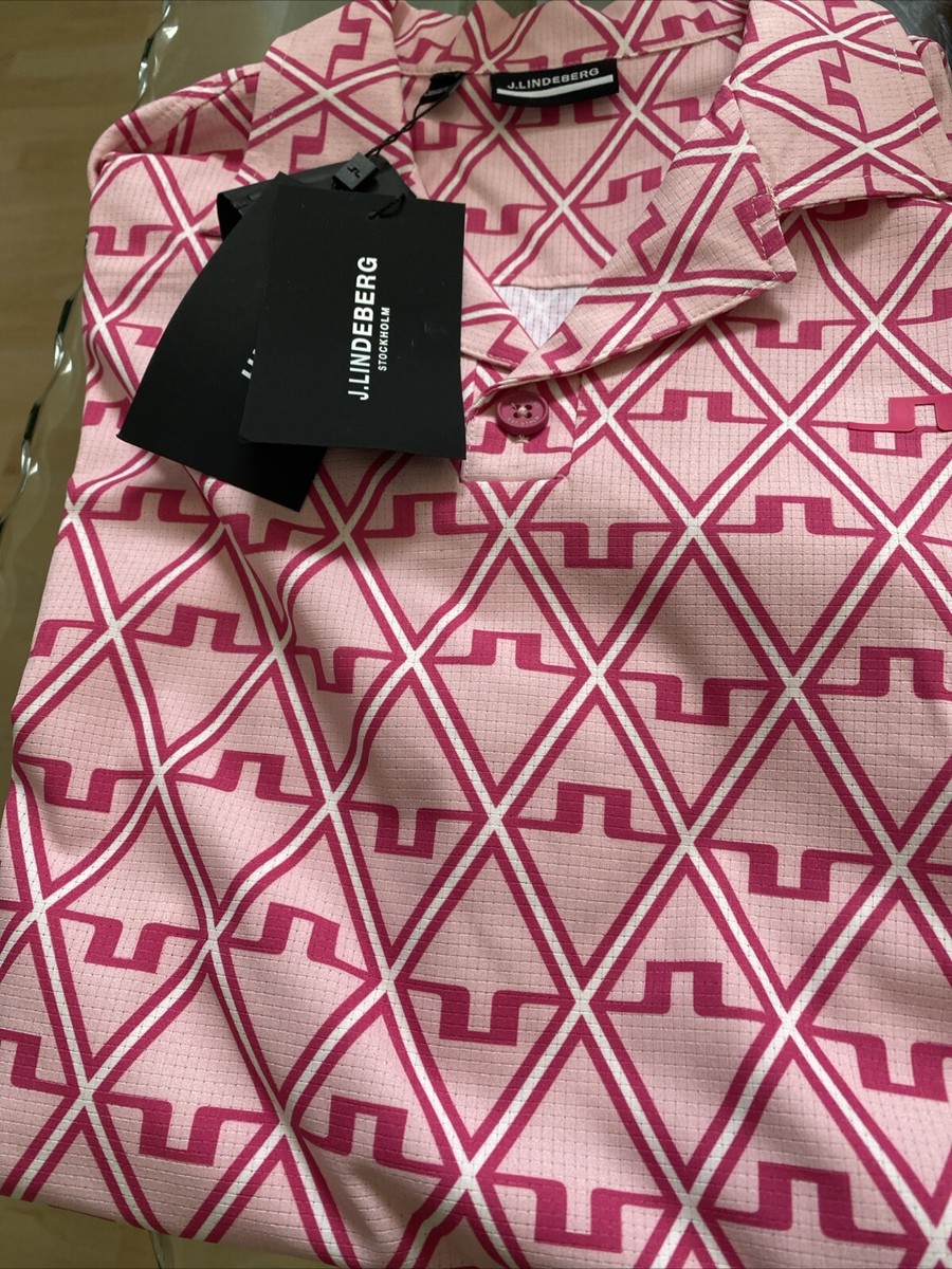 J Lindeberg Men's RESORT SHIRT PRINT Medium Pink NEW NWT