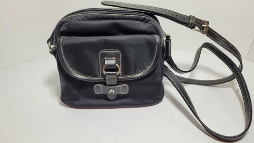 Vintage Etienne Aigner Black nylon canvas Crossbody mini Bag 3 pockets