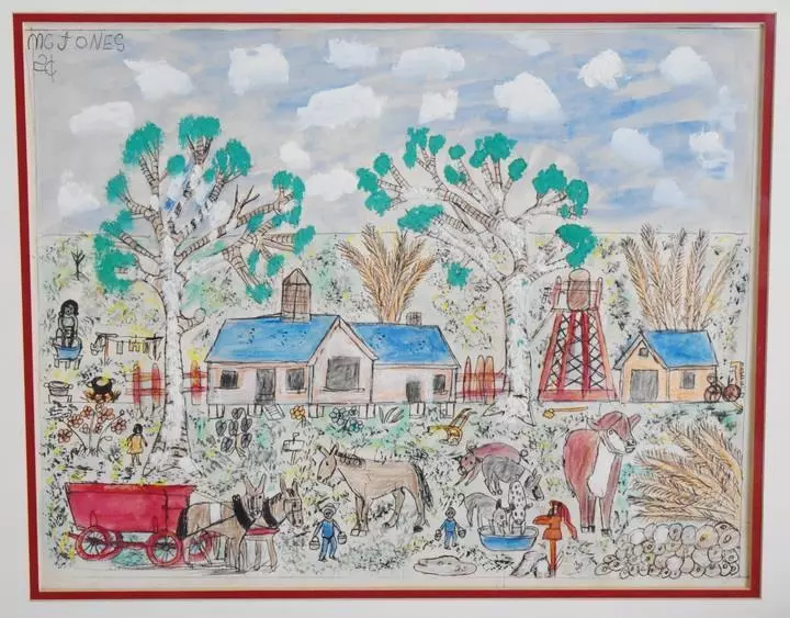 OUTSIDER ART MC 5 CENTAVOS JONES FIRMADO PINTURA ORIGINAL DE GRANJA CON TEMA ANIMALES Foto 3 de 4