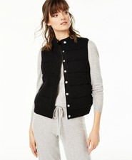 $269 Charter Club Black Cashmere Vest Silver Button Accent Ribbed Hem Collar S