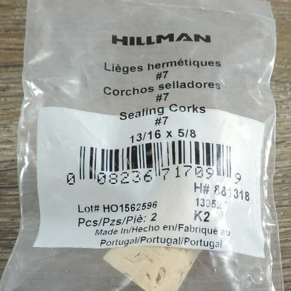 Corks Hillman Bag Of 2 Sealing Corks #7 13/16X5/8 Lot of 2 139527 - Image 2 of 4