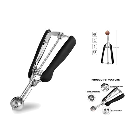 Edelstahl Eisportionierer 2,5cm 5ml Klein Eislöffel für Eiscreme, Backen, Mel...