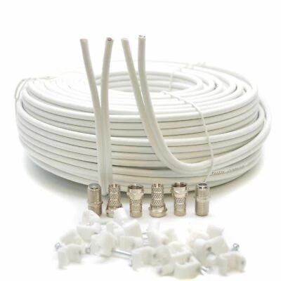 Cable coaxial satelital doble blanco de 40 m cable F para Sky Plus HD 3D TV Freesat