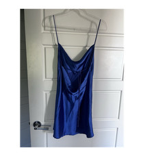 Zara Women's Blue Satin Full Slip, Size S Regular, Adjustable Straps