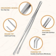 Pince de Cuisson Acier Inoxydable 30cm, Lot de 2 Pinces de Cuisine Pointues et Rondes, Pince à Barbecue