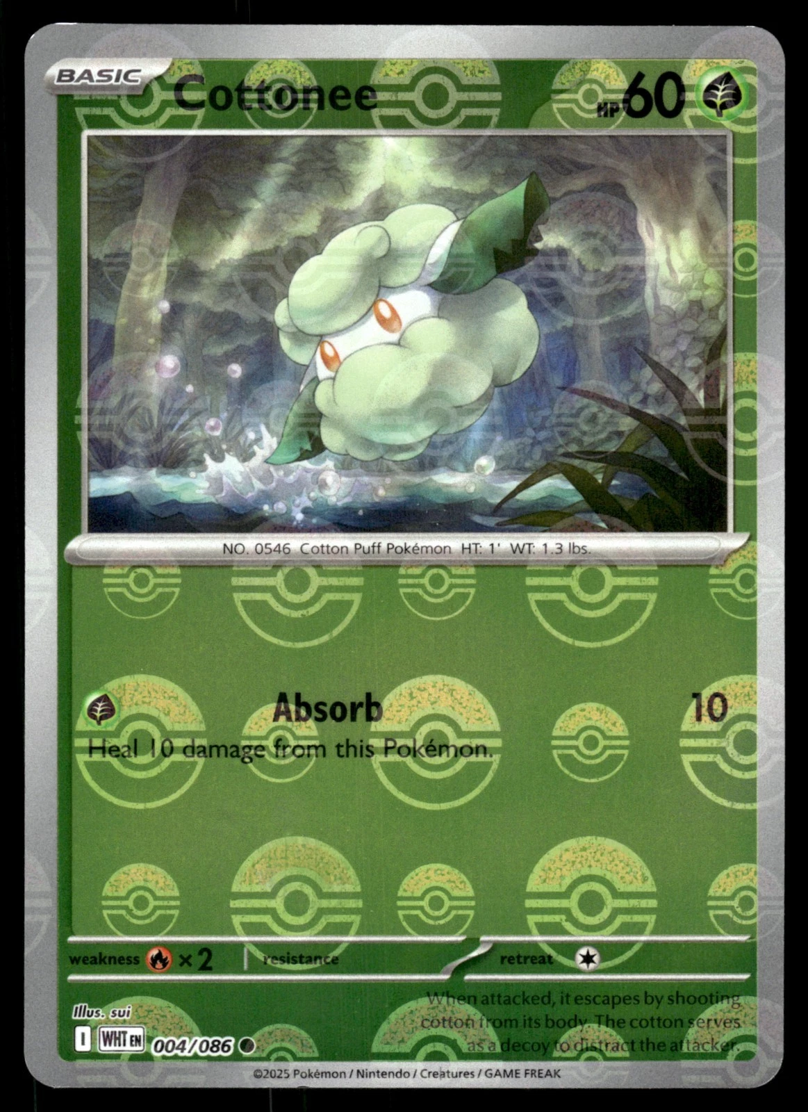 COTTONEE [POKE BALL] - 004/086 - WHITE FLARE WHT REVERSE FOIL ENGLISH - NM