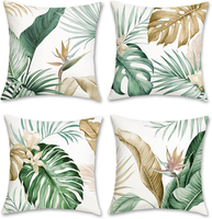 4Er Set KissenbezüGe Tropische BläTter 45 X 45 Cm GrüN Braun BläTter Samt Soft D
