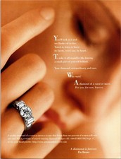 De Beers Vintage 1990s Print Ad Poster Diamond Ring Jewelry Advertising Wall Art