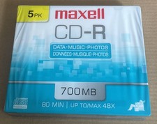 Maxell 5 Pack CD-R Blank Media Maxdata 80 Min Each CD 700mb New Sealed