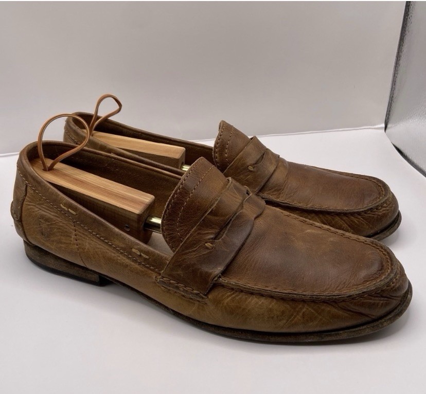 Frye Men's Penny Loafers Tan Leather Moc Toe Casual Shoes Size 12 Classic