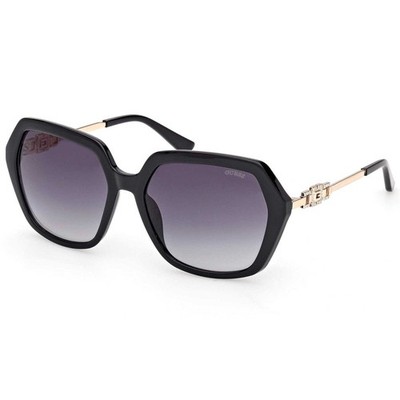 Guess Women's Sunglasses Shiny Black Acetate Geometric Shape Frame GU00267 5701B