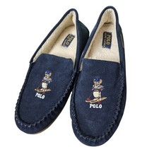 Polo Ralph Lauren Ski Bear Moccasin Slippers Suede Navy Blue Men's Size 8