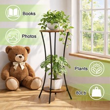 30 Inch Tall Plant Stand Indoor, 2 Tier Wooden Plant Stand, Corner Plant Stand