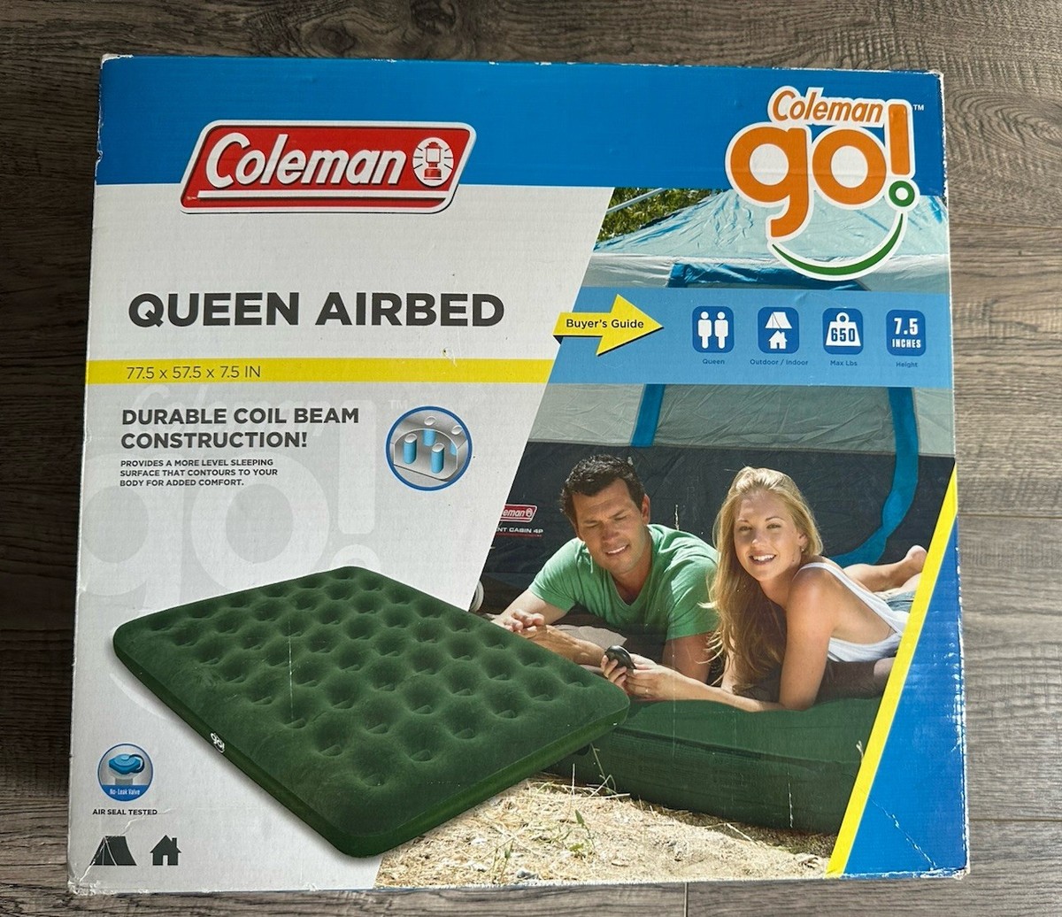 Coleman Go! QUEEN Air Mattress Bed AirBed Coil Beam Green