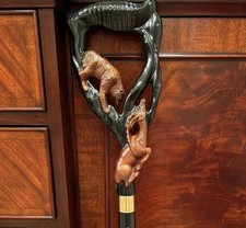 Bear  deer carved wooden walking stick for men women walking cane handmade W1