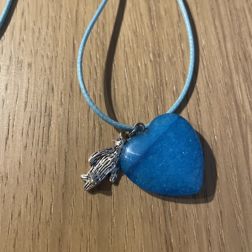Blue Heart Necklace With Silver Penguin Character Crisp Close - Picture 2 of 3