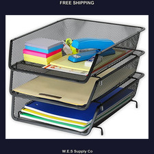 Simple Houseware Stackable Letter Tray Organizer 3-Pack Black