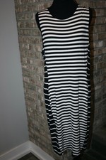 Vince Camuto Womens Black White Striped Sleeveless Dress SZ L