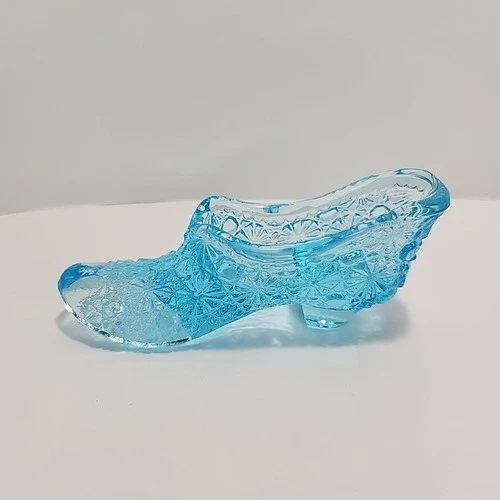 Fenton Daisy and Button Blue Depression Glass Slipper Figurine 1960's