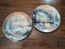 2x Thomas Kincade Plates Christmas Vintage - MS