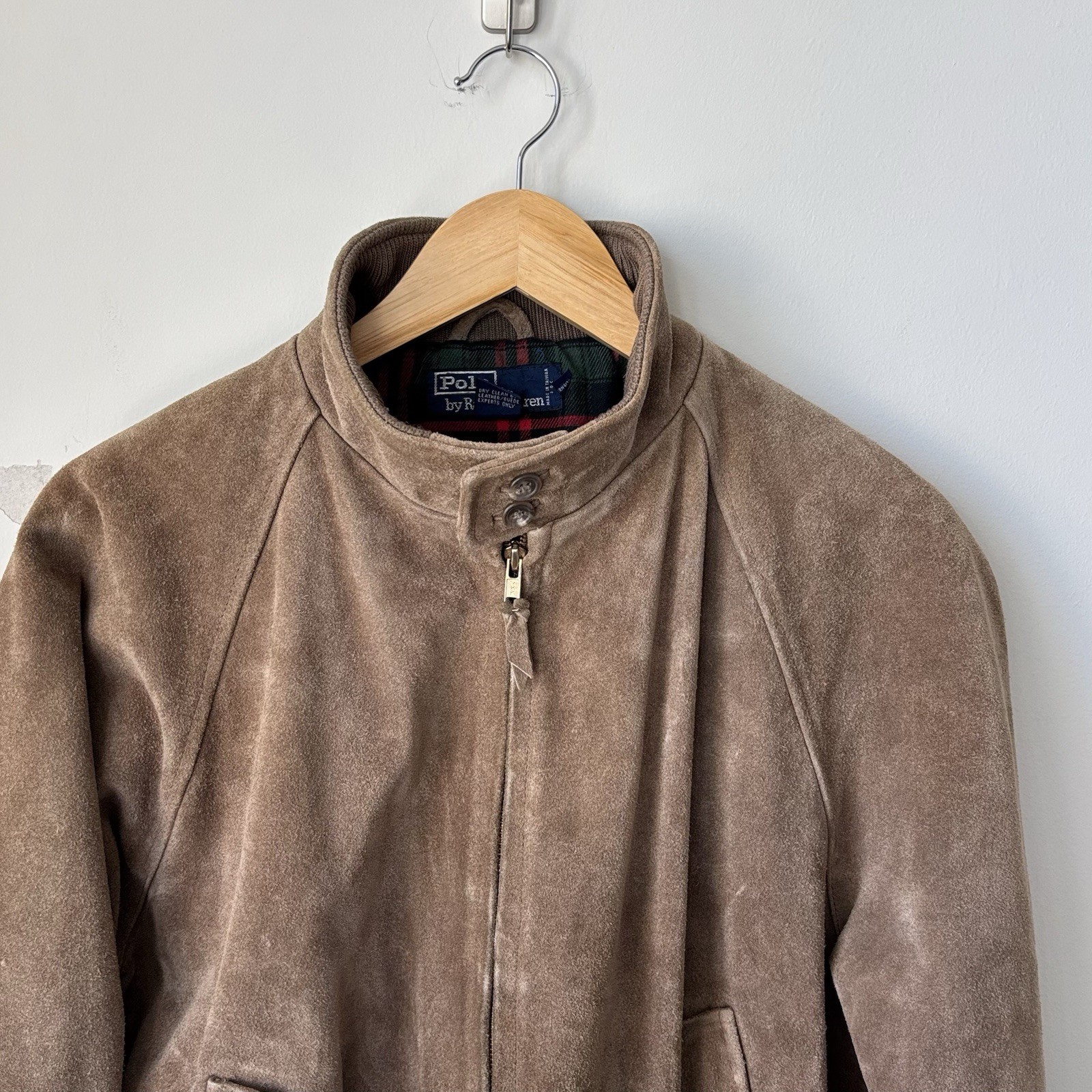 Vintage Polo Ralph Lauren 100% Suede Leather Bomber Jacket Men’s M Plaid Flannel thumbnail 7