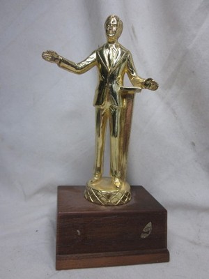 vintage solid metal topper orator toastmaster man speaker speech award trophy