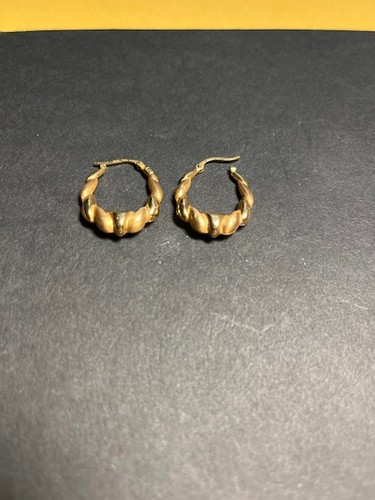 14k gold Textured and Polished   Hoop Earrings