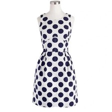 NWT J. CREW 108 White Navy Cotton Sleeveless Polka Dot Dress 6 100 Cotton NEW
