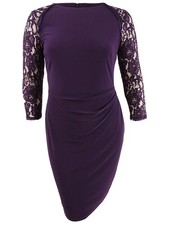 Lauren by Ralph Lauren Women's Jersey & Lace Dress (14, Purple)