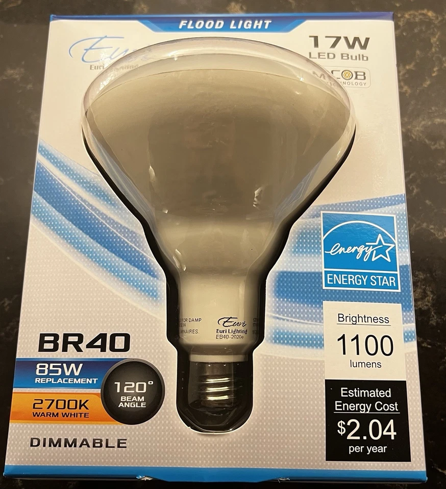 Euri Lighting-Flood Light-17W LED Bulb-BR40-85W Replacement-2700K - 12 pack - Image 2 of 4