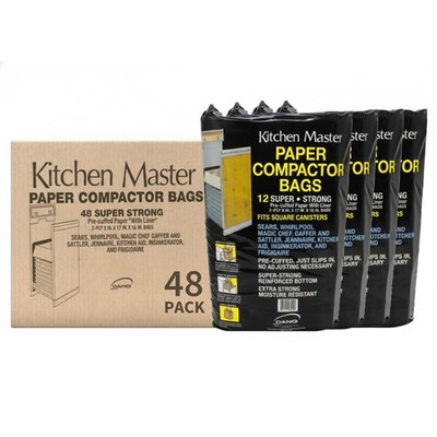 Kitchen Master Super Strong Compactor Bags (48 Pack) | Precuffed, Garbage Com...