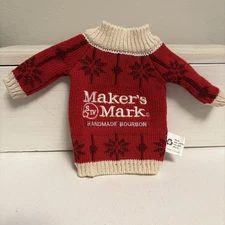 Makers Mark Bourbon Whisky Red Cream Holiday Knit Miniature Bottle Sweater NEW
