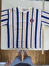 VTG Admit One Sportswear Chicago Cubs Shirt Blue Pinstripe XL Single Sti...