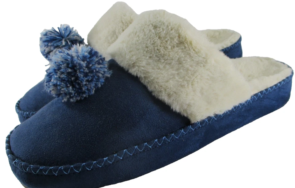 Zapatillas de casa Vionic para mujer talla 10 azules forradas de piel sintética suelas de goma hechas en China Foto 3 de 4