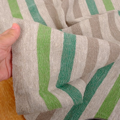 100% linen fabric - heavy french belgium flax dense - striped natur green brown - Picture 12 of 12