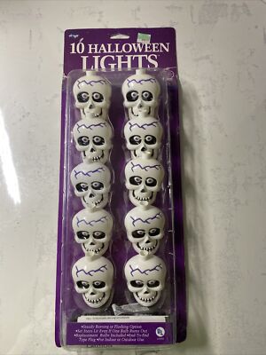 Vintage Fun World Halloween Skeleton Flashing Blow Mold 10ct String Light Set