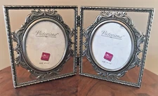 Pewter Hinged Double Square Picture Frame for 2"x3" Oval Photos Victoriana Russ
