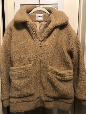 I Am Gia Sz XS Jacket Coat Oversized Teddy Bear Tan Full Zip Lined