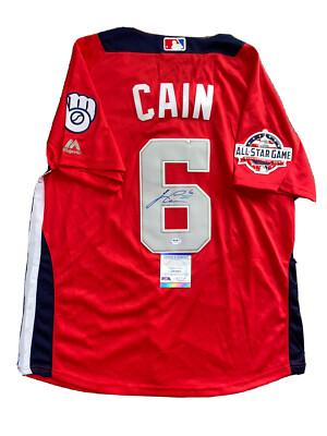 LORENZO CAIN signed 2018 ALL STAR MILWAUKEE BREWERS Jersey w/ COA PSA  AK26073
